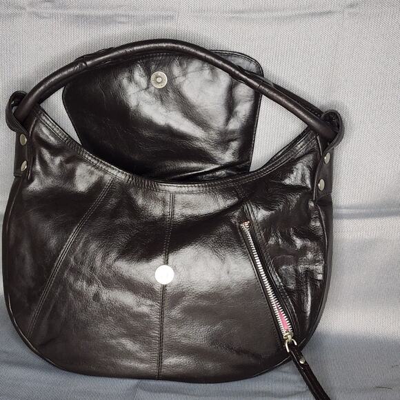 Latico Hobo Bag Dark Brown Leather Fold Over Flap Silhouette Braided Handle Chic - Picture 9 of 10